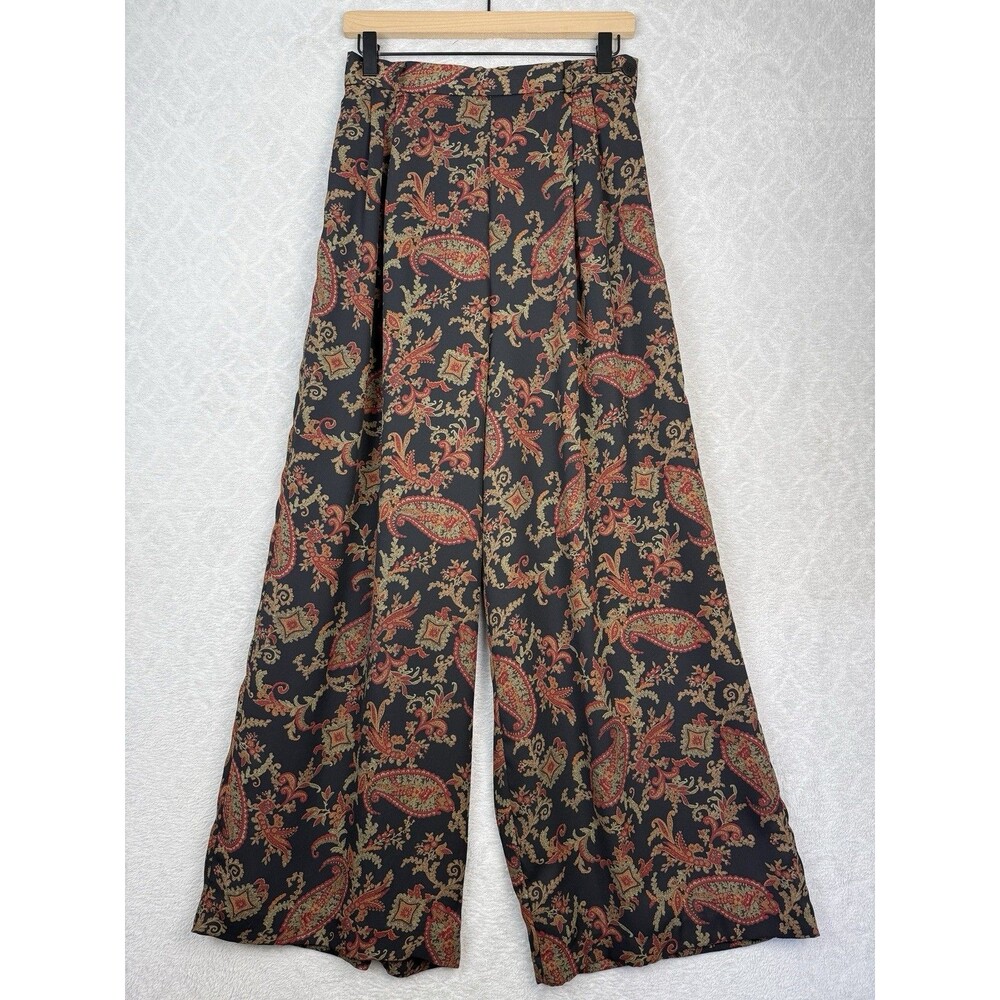 Vtg 90s Ann Taylor Pleated Wide Leg Pants Womens 10 Paisley Chiffon Old Money